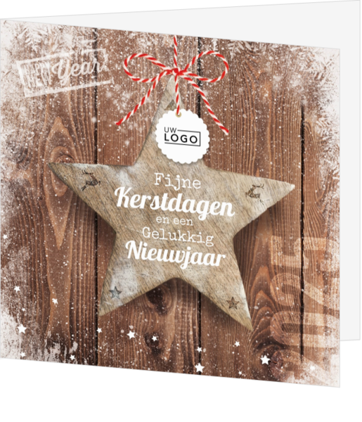Kerstkaart - Stoere ster met houten achtergrond