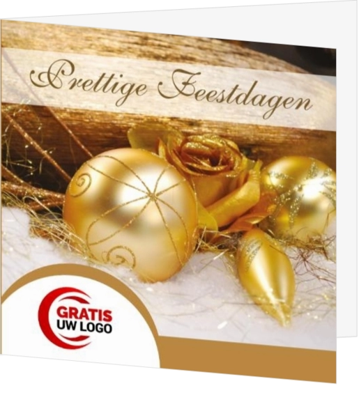Gouden kerstballen met kerstwens en logo