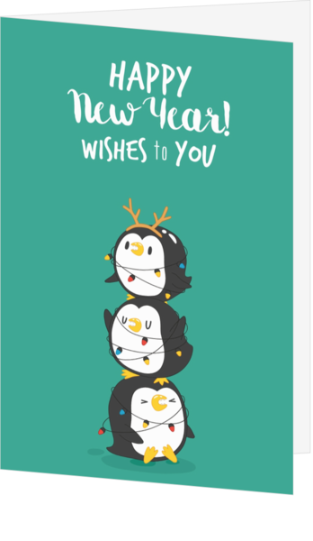 Nieuwjaarskaart pinguins lichtjes