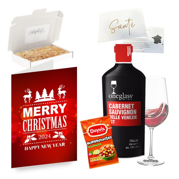 Borrel giftbox One glass Wine - Kerstsfeer rood
