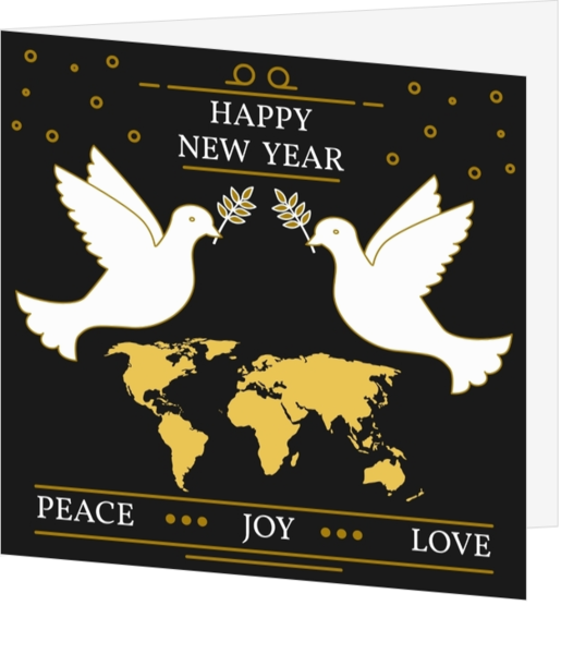 Nieuwjaarskaart peace joy love