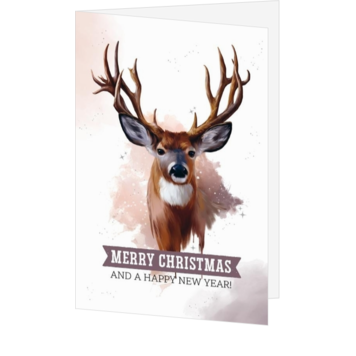 Kerstkaart met hert in stijlvolle aquarel