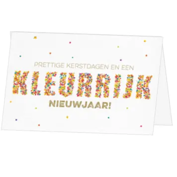 Kerstkaart met kleurrijke sterren en nieuwjaarswens
