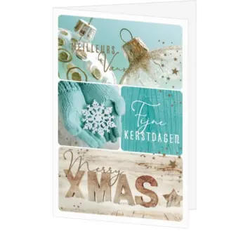 Kerstkaart met turquoise wintercollage en Merry XMAS