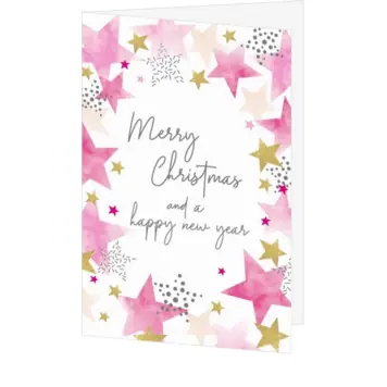 Kerstkaart met roze sterrenkrans