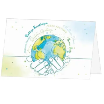 Kerstkaart met wereldbol in blauw en groen