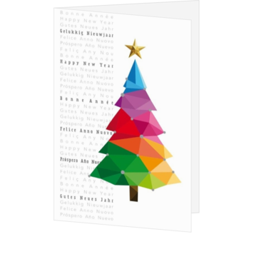 Kerstkaart met kleurrijke geometrische kerstboom