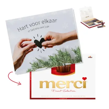Kerstkaart met hart voor elkaar en cadeau