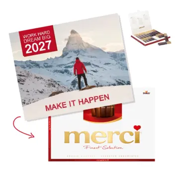 Kerstkaart met berglandschap en 2027