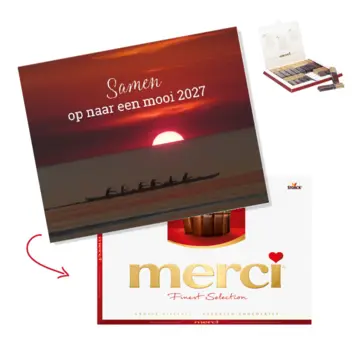 Kerstkaart met zonsondergang en 2027