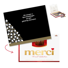 Strakke kerstboom kaart met Merci chocolade