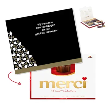 Kerstkaart met moderne kerstboom en merci cadeau