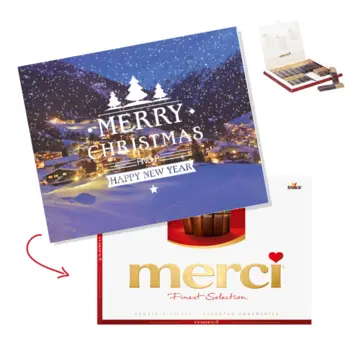 Kerstkaart met besneeuwd bergdorp en Merry Christmas