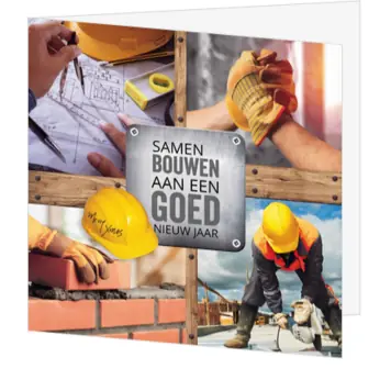 Kerstkaart met bouwthema en goed nieuwjaar