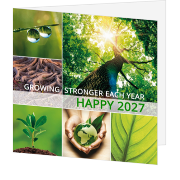 Kerstkaart met natuurbeelden en jaartal 2027