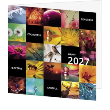 Kerstkaart met natuurcollage en 2027