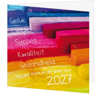 Kerstkaart met kleurrijk krijt en jaartal 2027