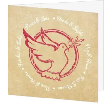 Kerstkaart met vredesduif en liefdevolle kerstwens