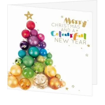 Kerstkaart met kleurrijke kerstboom van kerstballen