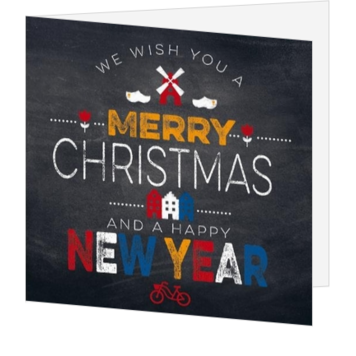 Kerstkaart met krijtbordlook en Merry Christmas wens