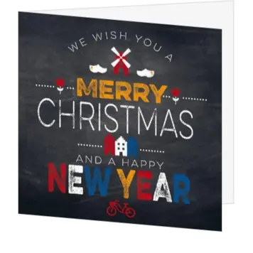 Kerstkaart met krijtbordlook en Merry Christmas wens