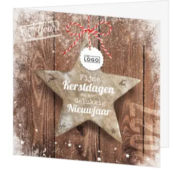 Kerstkaart met houten ster en bedrijfslogo
