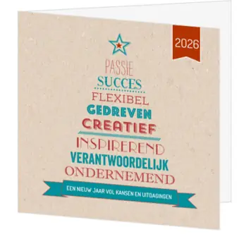 Kerstkaart met typografische kerstboom en 2026
