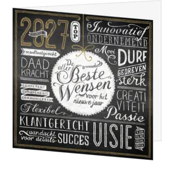 Kerstkaart met krijtbordlook en typografie 2027