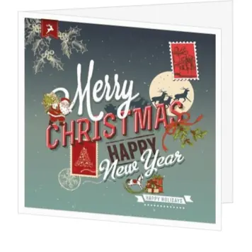 Kerstkaart in vintage ansichtkaartstijl met kerstwensen