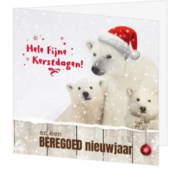 Kerstkaart met ijsberen en beregoed nieuwjaar