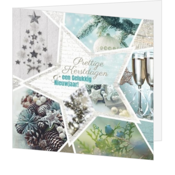 Kerstkaart met stervormige collage en winterse kerstsfeer