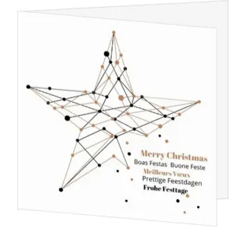 Kerstkaart met ster van stippen in brons en zwart