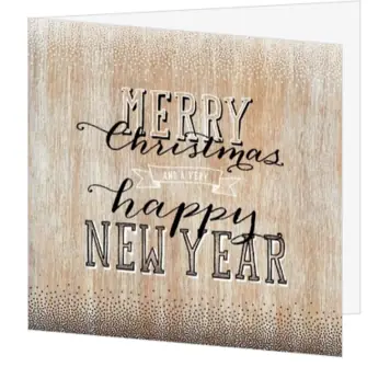 kerstkaart met houtlook en typografische kerstwens