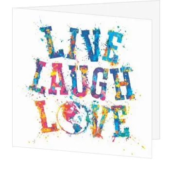Kerstkaart met kleurrijke tekst Live Laugh Love