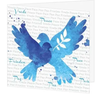 Kerstkaart met blauwe vredesduif in waterverfstijl