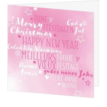 Kerstkaart met moderne typografie en roze kleurverloop
