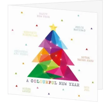 Kerstkaart met kleurrijke grafische kerstboom
