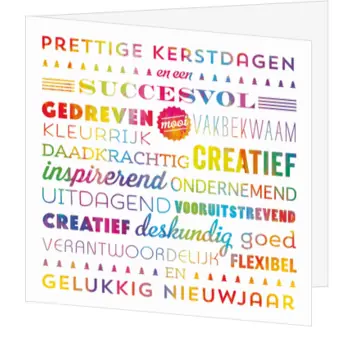 Kerstkaart met kleurrijke typografie en nieuwjaarswens