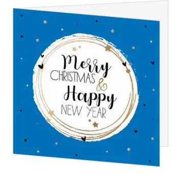 Typografische kerstkaart met blauw, goud en sterren