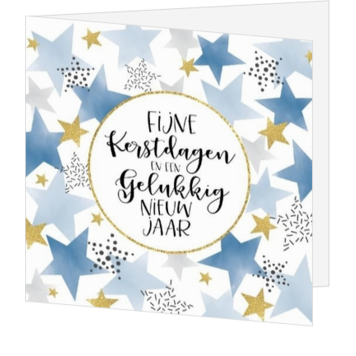 Kerstkaart met aquarel sterren en gouden details