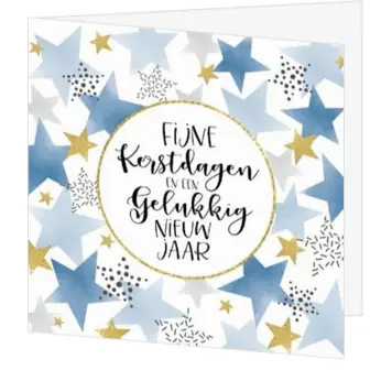 kerstkaart met aquarel sterren en gouden details