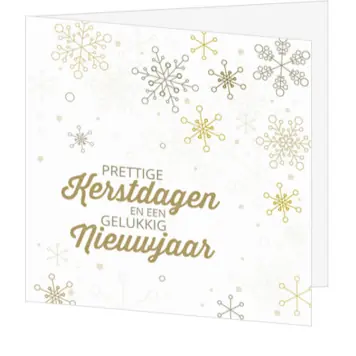Kerstkaart met gouden sneeuwsterren en nieuwjaarswens