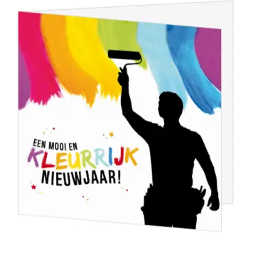 Kerstkaart met verfroller en kleurrijk nieuwjaarsontwerp