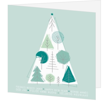 Moderne kerstkaart met grafische kerstboom in mint