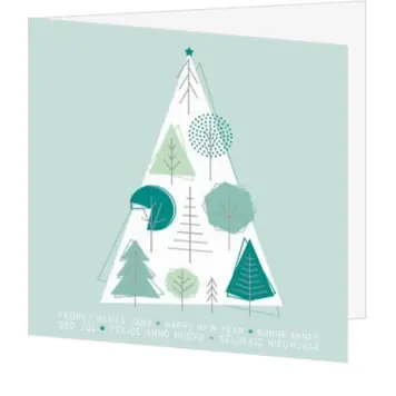 Moderne kerstkaart met grafische kerstboom in mint