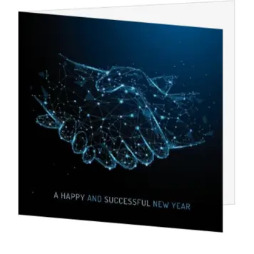 kerstkaart met digitale handshake en nieuwjaarswens