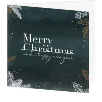 Kerstkaart met moderne typografie en botanische kersttakken