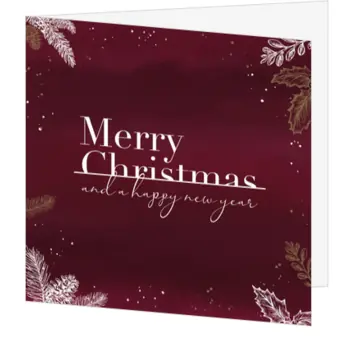 kerstkaart in bordeaux met moderne typografie