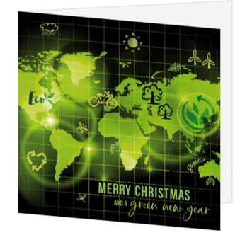 Kerstkaart met groene wereldkaart en eco details