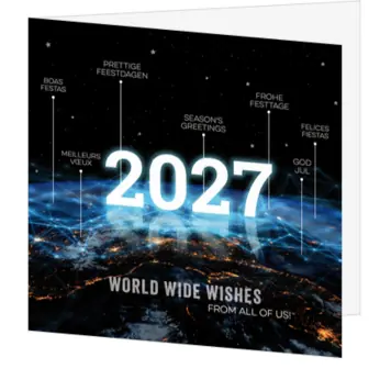 Kerstkaart met internationale wensen en 2027